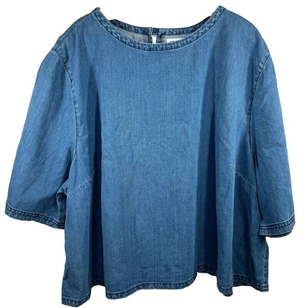ASOS Denim  Shirt Blouse Top Size 24‎ Blue Washed Cuffed 3/4 Sleeve
